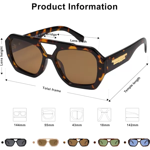 SOJOS Trendy Aviator Sunglasses for Womens Mens PolarizedHexagonal Square Double Bridge Designer Inspired Sun Glasses SJ2288Multicolor