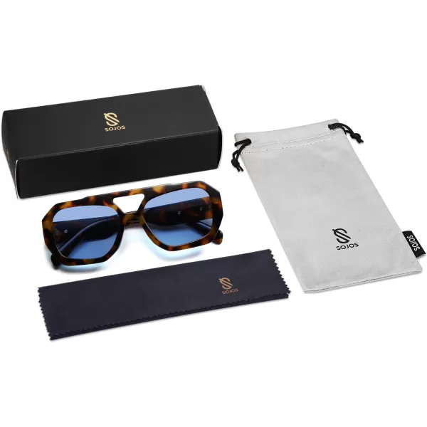 SOJOS Trendy Aviator Sunglasses for Womens Mens PolarizedHexagonal Square Double Bridge Designer Inspired Sun Glasses SJ2288Tortoise