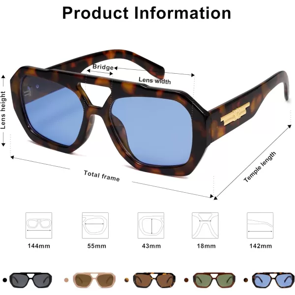 SOJOS Trendy Aviator Sunglasses for Womens Mens PolarizedHexagonal Square Double Bridge Designer Inspired Sun Glasses SJ2288Tortoise