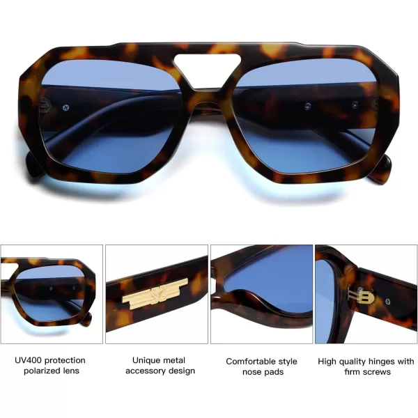SOJOS Trendy Aviator Sunglasses for Womens Mens PolarizedHexagonal Square Double Bridge Designer Inspired Sun Glasses SJ2288Tortoise