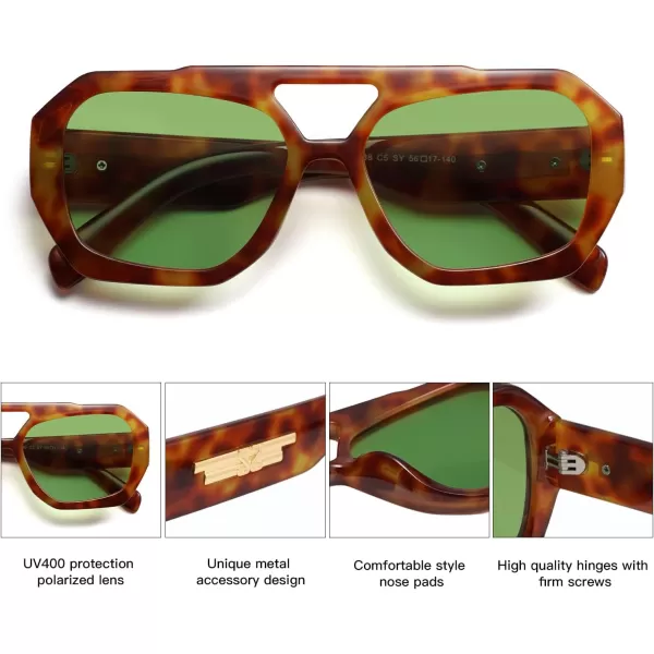 SOJOS Trendy Aviator Sunglasses for Womens Mens PolarizedHexagonal Square Double Bridge Designer Inspired Sun Glasses SJ2288Yellow