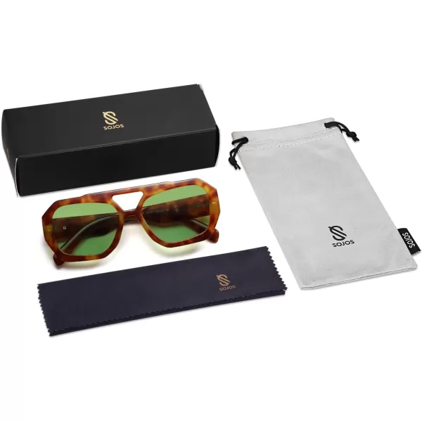 SOJOS Trendy Aviator Sunglasses for Womens Mens PolarizedHexagonal Square Double Bridge Designer Inspired Sun Glasses SJ2288Yellow