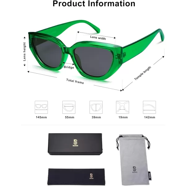 SOJOS Trendy Cute Cat Eye Polarized Sunglasses for Women Fashion Cateye Womens Sunnies SJ2237Crystal Green