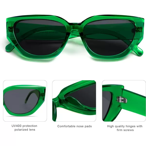 SOJOS Trendy Cute Cat Eye Polarized Sunglasses for Women Fashion Cateye Womens Sunnies SJ2237Crystal Green