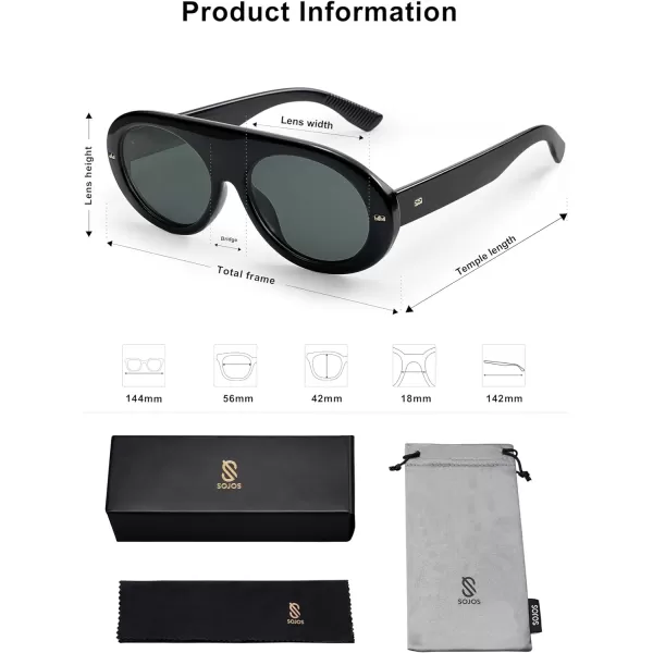 SOJOS Trendy Flat Top Polarized Sunglasses for Women Men Retro Chunky Frame Oval Lens Sun Glasses SJ2279Black
