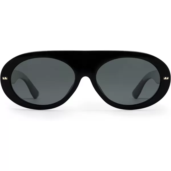 SOJOS Trendy Flat Top Polarized Sunglasses for Women Men Retro Chunky Frame Oval Lens Sun Glasses SJ2279Black