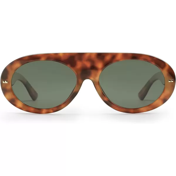 SOJOS Trendy Flat Top Polarized Sunglasses for Women Men Retro Chunky Frame Oval Lens Sun Glasses SJ2279Brown