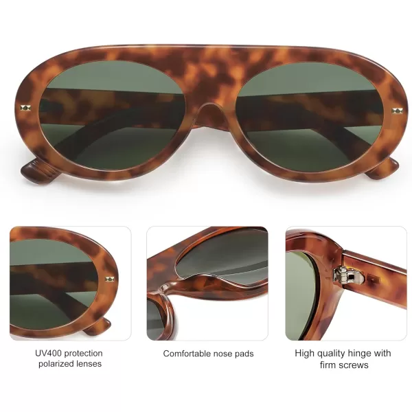 SOJOS Trendy Flat Top Polarized Sunglasses for Women Men Retro Chunky Frame Oval Lens Sun Glasses SJ2279Brown