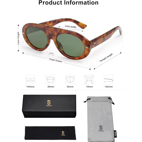 SOJOS Trendy Flat Top Polarized Sunglasses for Women Men Retro Chunky Frame Oval Lens Sun Glasses SJ2279Brown