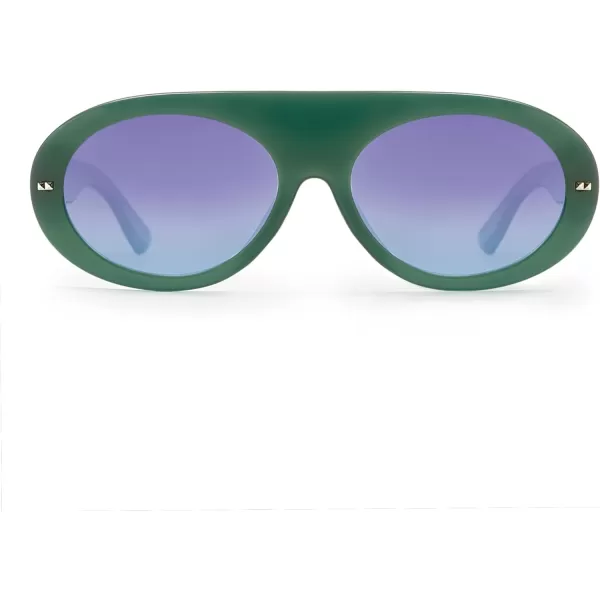 SOJOS Trendy Flat Top Polarized Sunglasses for Women Men Retro Chunky Frame Oval Lens Sun Glasses SJ2279Green