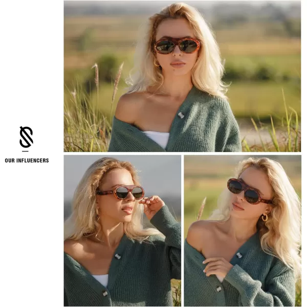 SOJOS Trendy Flat Top Polarized Sunglasses for Women Men Retro Chunky Frame Oval Lens Sun Glasses SJ2279Green