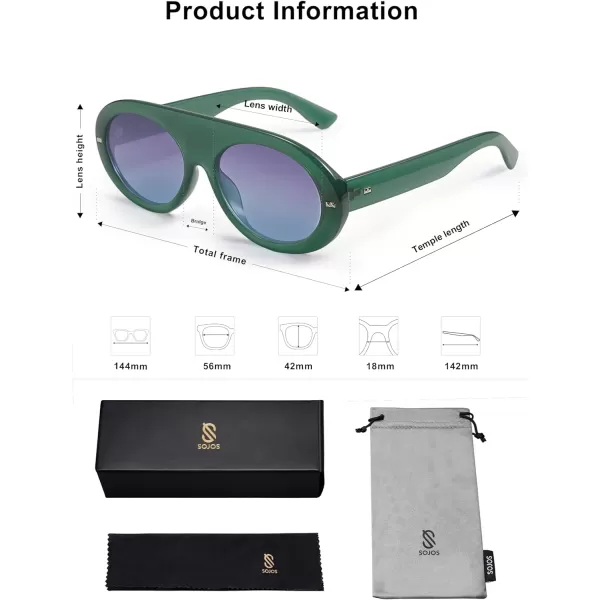 SOJOS Trendy Flat Top Polarized Sunglasses for Women Men Retro Chunky Frame Oval Lens Sun Glasses SJ2279Green