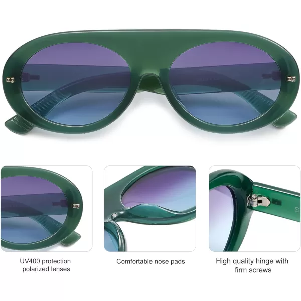 SOJOS Trendy Flat Top Polarized Sunglasses for Women Men Retro Chunky Frame Oval Lens Sun Glasses SJ2279Green