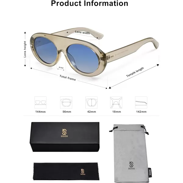 SOJOS Trendy Flat Top Polarized Sunglasses for Women Men Retro Chunky Frame Oval Lens Sun Glasses SJ2279Grey