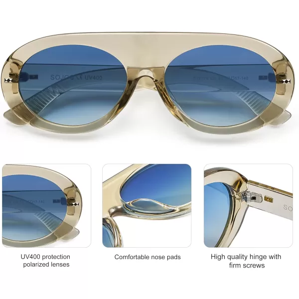 SOJOS Trendy Flat Top Polarized Sunglasses for Women Men Retro Chunky Frame Oval Lens Sun Glasses SJ2279Grey