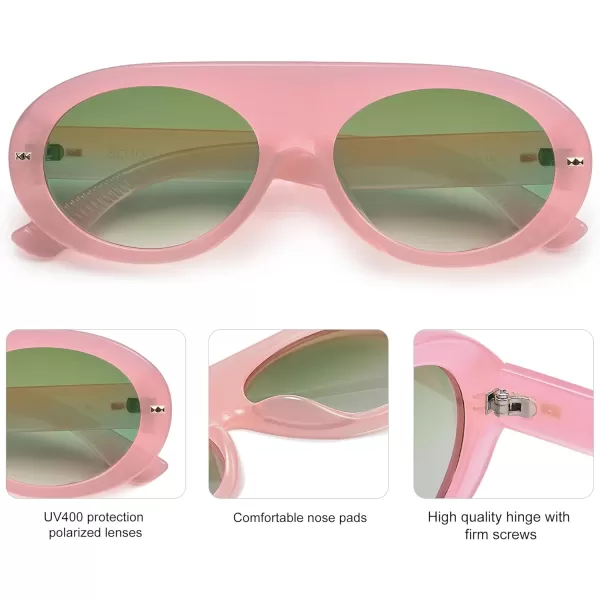 SOJOS Trendy Flat Top Polarized Sunglasses for Women Men Retro Chunky Frame Oval Lens Sun Glasses SJ2279Pink
