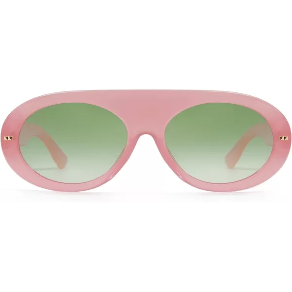 SOJOS Trendy Flat Top Polarized Sunglasses for Women Men Retro Chunky Frame Oval Lens Sun Glasses SJ2279Pink