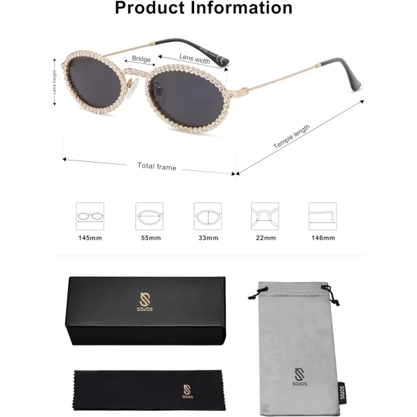 SOJOS Trendy Oval Rhinestone Sunglasses for Women 90s Styles Bling Hippie Sun Glasses Small Face Disco Accessories SJ1205Black