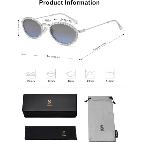 SOJOS Trendy Oval Rhinestone Sunglasses for Women 90s Styles Bling Hippie Sun Glasses Small Face Disco Accessories SJ1205Blue