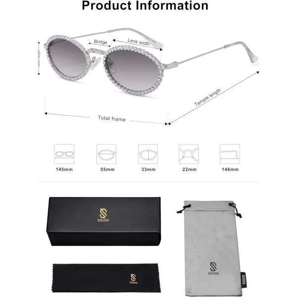 SOJOS Trendy Oval Rhinestone Sunglasses for Women 90s Styles Bling Hippie Sun Glasses Small Face Disco Accessories SJ1205Grey