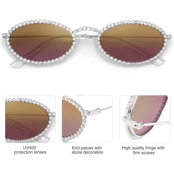 SOJOS Trendy Oval Rhinestone Sunglasses for Women 90s Styles Bling Hippie Sun Glasses Small Face Disco Accessories SJ1205Multicolor