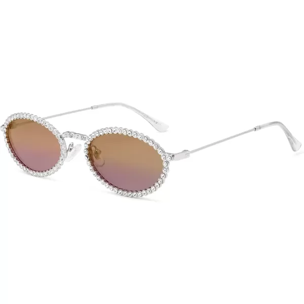 SOJOS Trendy Oval Rhinestone Sunglasses for Women 90s Styles Bling Hippie Sun Glasses Small Face Disco Accessories SJ1205Multicolor