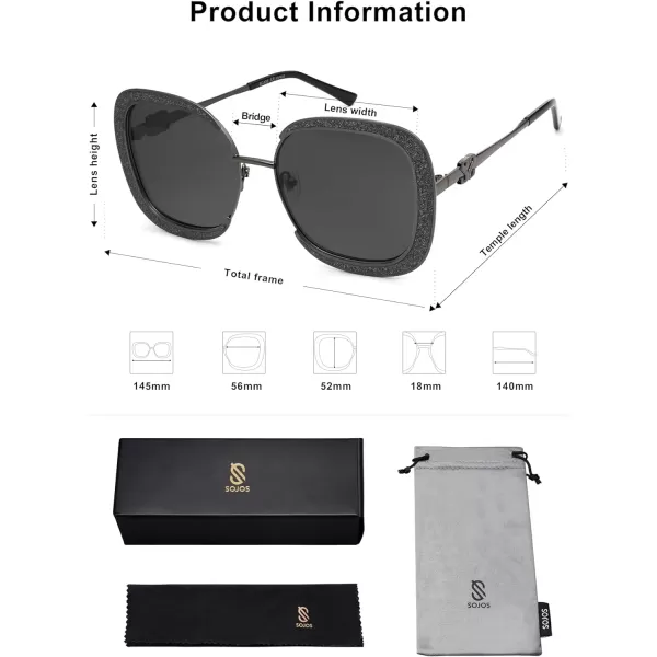 SOJOS Trendy Oversized Square Sunglasses for Women Big Metal Frame UV400 Shades Sunnies SJ1203GunGrey