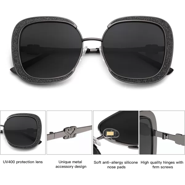 SOJOS Trendy Oversized Square Sunglasses for Women Big Metal Frame UV400 Shades Sunnies SJ1203GunGrey