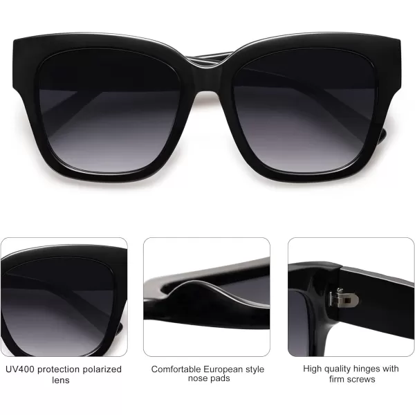 SOJOS Trendy Polarized Square Sunglasses WomensRetro Oversized Women Thick Sun Glasses SJ2217Black