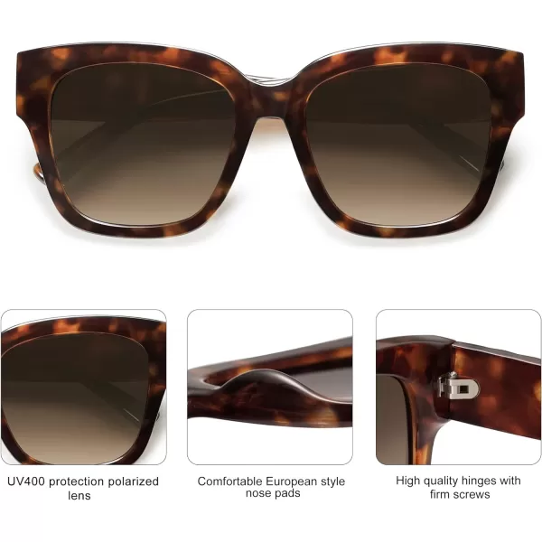SOJOS Trendy Polarized Square Sunglasses WomensRetro Oversized Women Thick Sun Glasses SJ2217Brow Tortoise