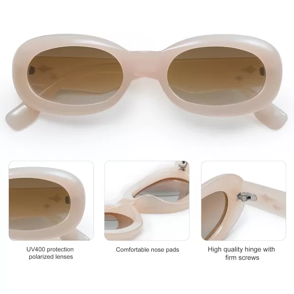 SOJOS Trendy Retro Oval Polarized Sunglasses for Women Men 90s Styles Sun Glasses Small Face Clout Goggles SJ2276Beige