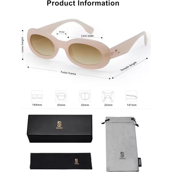 SOJOS Trendy Retro Oval Polarized Sunglasses for Women Men 90s Styles Sun Glasses Small Face Clout Goggles SJ2276Beige