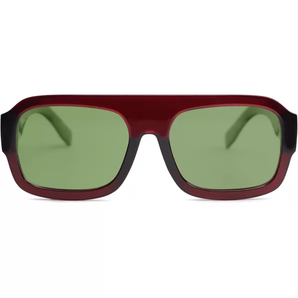 SOJOS Trendy Square Aviator Sunglasses for Womens Mens Polarized Flat Top Designer Inspired UV400 Sun Glasses SJ2281Burgundy