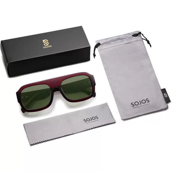 SOJOS Trendy Square Aviator Sunglasses for Womens Mens Polarized Flat Top Designer Inspired UV400 Sun Glasses SJ2281Burgundy