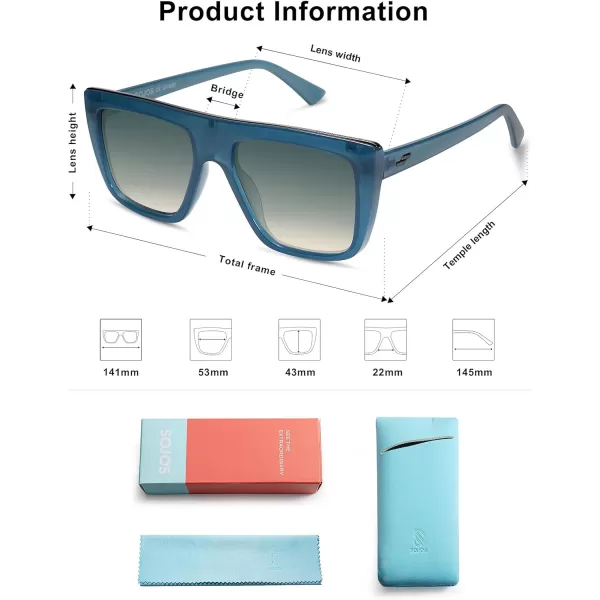 SOJOS Trendy Square Sunglasses for Women Men Retro Flat Top Oversized UV400 SunniesBlueGrey