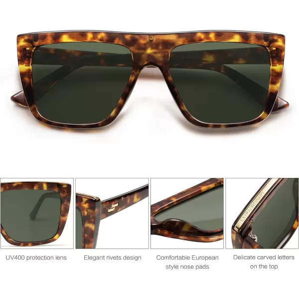 SOJOS Trendy Square Sunglasses for Women Men Retro Flat Top Oversized UV400 SunniesDark TortoiseGreen