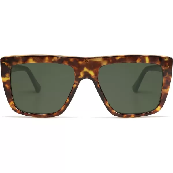 SOJOS Trendy Square Sunglasses for Women Men Retro Flat Top Oversized UV400 SunniesDark TortoiseGreen