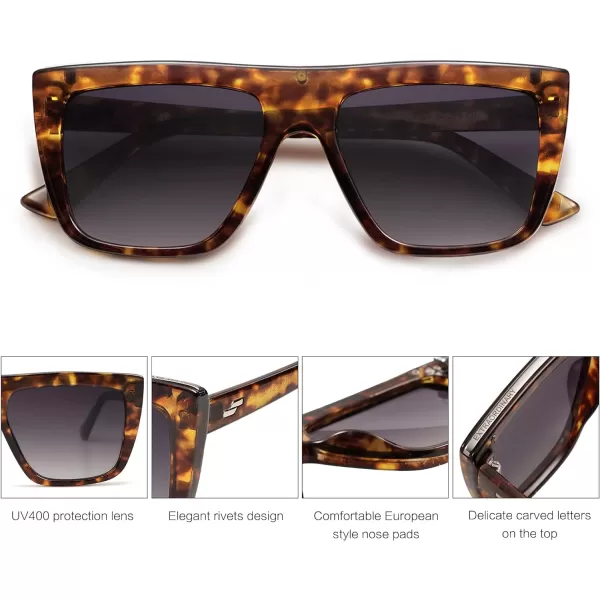 SOJOS Trendy Square Sunglasses for Women Men Retro Flat Top Oversized UV400 SunniesDark TortoiseGrey