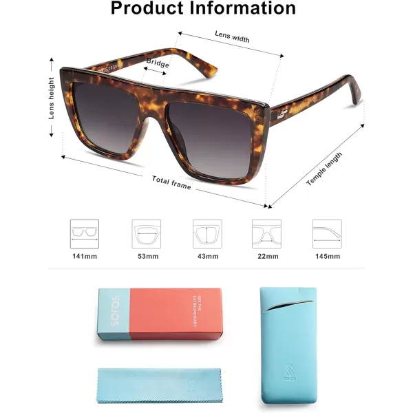 SOJOS Trendy Square Sunglasses for Women Men Retro Flat Top Oversized UV400 SunniesDark TortoiseGrey