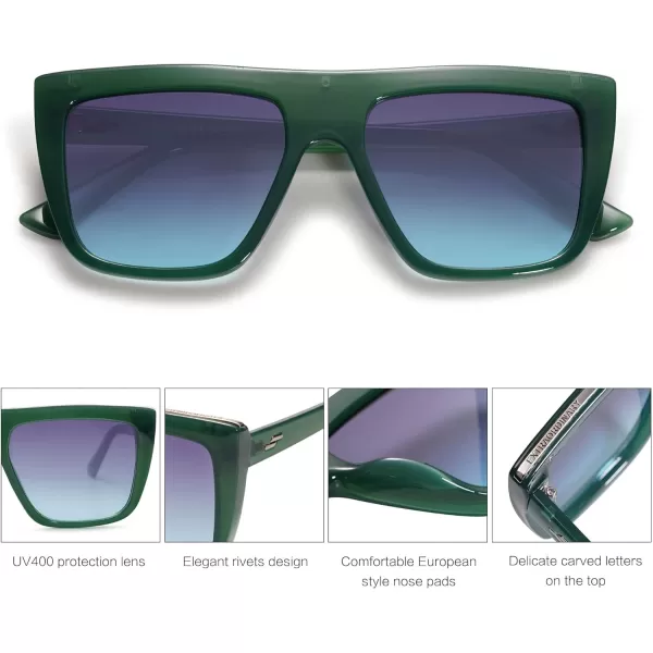SOJOS Trendy Square Sunglasses for Women Men Retro Flat Top Oversized UV400 SunniesGreenBluish Grey