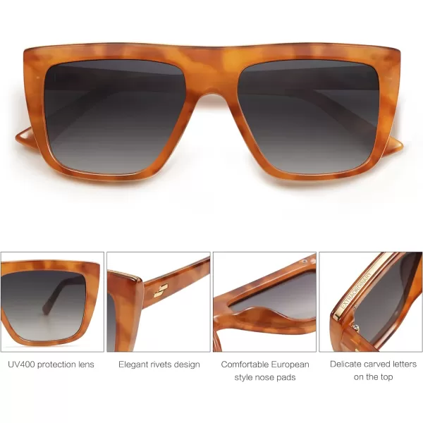SOJOS Trendy Square Sunglasses for Women Men Retro Flat Top Oversized UV400 SunniesOrange TortoiseBluish Grey