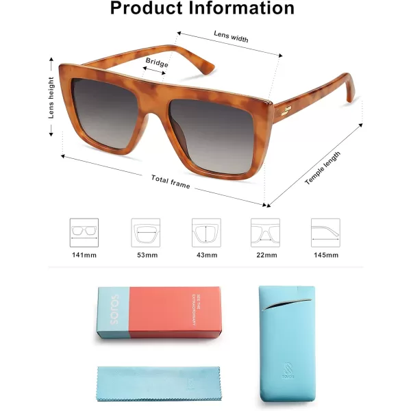 SOJOS Trendy Square Sunglasses for Women Men Retro Flat Top Oversized UV400 SunniesOrange TortoiseBluish Grey