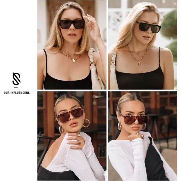 SOJOS Trendy Square Sunglasses for Women Men Retro Flat Top Oversized UV400 SunniesPinkBrown