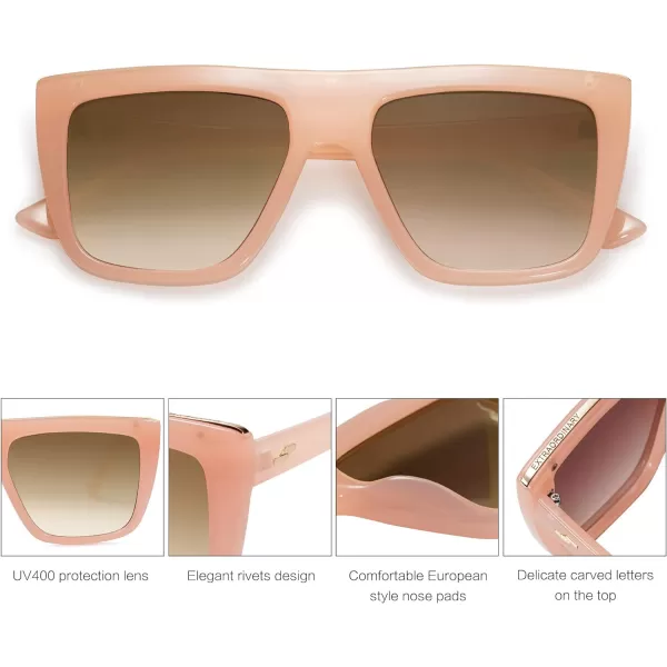 SOJOS Trendy Square Sunglasses for Women Men Retro Flat Top Oversized UV400 SunniesPinkBrown