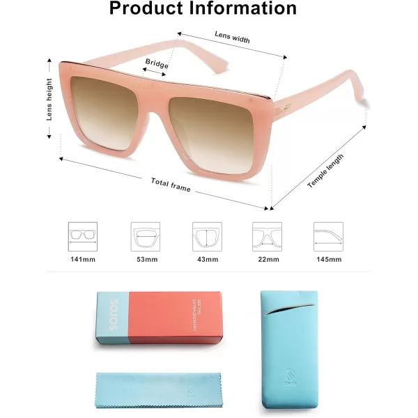 SOJOS Trendy Square Sunglasses for Women Men Retro Flat Top Oversized UV400 SunniesPinkBrown