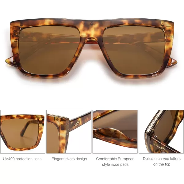 SOJOS Trendy Square Sunglasses for Women Men Retro Flat Top Oversized UV400 SunniesTortoiseBrown