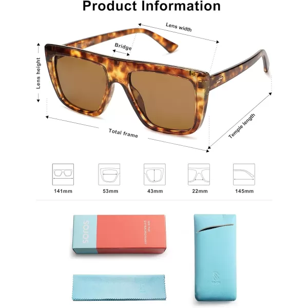 SOJOS Trendy Square Sunglasses for Women Men Retro Flat Top Oversized UV400 SunniesTortoiseBrown
