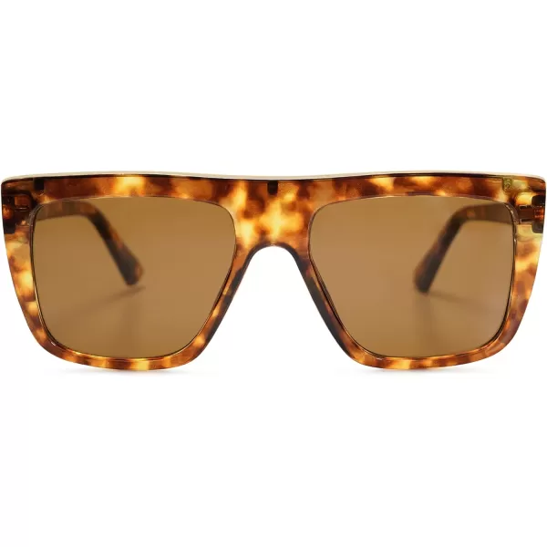 SOJOS Trendy Square Sunglasses for Women Men Retro Flat Top Oversized UV400 SunniesTortoiseBrown