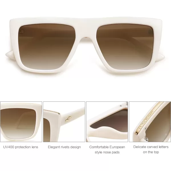 SOJOS Trendy Square Sunglasses for Women Men Retro Flat Top Oversized UV400 SunniesWhiteBrown