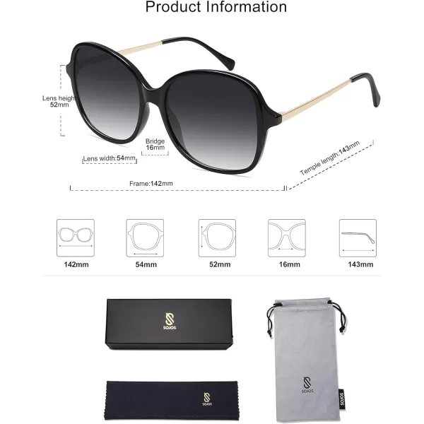 SOJOS Vintage Big Oversized Square Sunglasses for Women TR90 Frame Womens Shades Sunglasses SJ5097Black